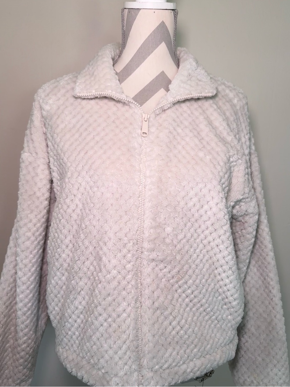 Calvin Klein Cream Plush Zip-Front Teddy Jacket